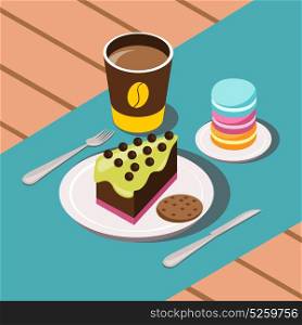 Sweet Breakfast Composition . Sweet breakfast cartoon composition with coffee cakes and cookies vector illustration