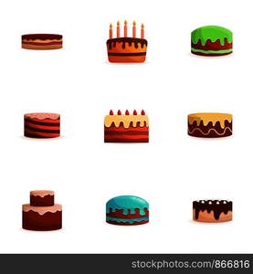 Sweet cake icon set. Cartoon set of 9 sweet cake vector icons for web design isolated on white background. Sweet cake icon set, cartoon style