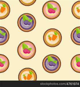 Sweet Cakes with Berry and Carrot Seamless Pattern Background Vector Illustration. Sweet Cakes with Berry and Carrot Seamless Pattern Background