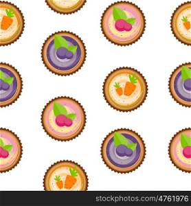 Sweet Cakes with Berry and Carrot Seamless Pattern Background Vector Illustration. Sweet Cakes with Berry and Carrot Seamless Pattern Background