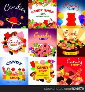 Sweet candy banner set. Cartoon illustration of sweet candy vector banner set for web design. Sweet candy banner set, cartoon style
