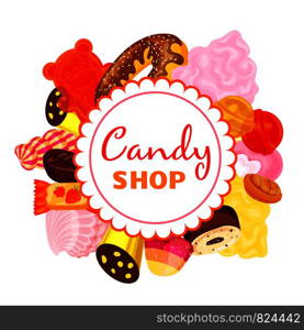Sweet candy shop concept background. Cartoon illustration of sweet candy shop vector concept background for web design. Sweet candy shop concept background, cartoon style