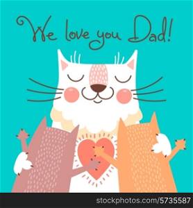 Sweet card for Fathers Day with cats. Vector illustration.