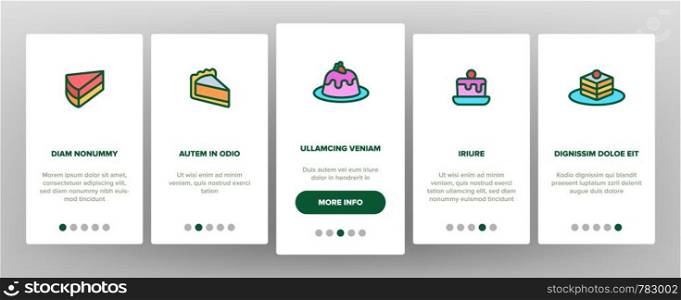 Sweet Cheesecakes, Bakery Vector Onboarding Mobile App Page Screen. Pastry. Birthday Party Cakes, Biscuits, Pies. Dessert Cookies. Confectionery Illustrations. Sweet Cheesecakes, Bakery Vector Onboarding Mobile App Page Screen