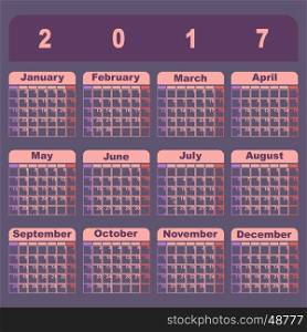 Sweet color memo 2017 calendar template, stock vector