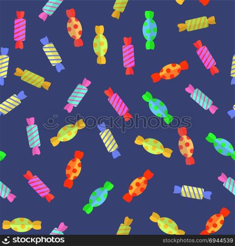 Sweet Colored Candy Seamless Pattern on Blue Background. Sweet Colored Candy Seamless Pattern