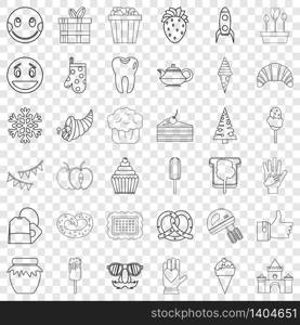 Sweet cons set. Outline style of 36 sweet vector icons for web for any design. Sweet icons set, outline style