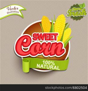 Sweet Corn logo lettering typography food label or sticker. Concept for farmers market, organic food, natural product design.Vector illustration.