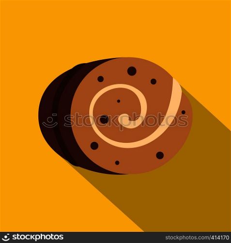 Sweet, creamy roll icon. Flat illustration of sweet, creamy roll vector icon for web on yellow background. Sweet, creamy roll icon, flat style