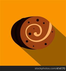 Sweet, creamy roll icon. Flat illustration of sweet, creamy roll vector icon for web on yellow background. Sweet, creamy roll icon, flat style