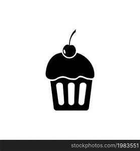 Sweet Cup Cake with Cherry. Flat Vector Icon illustration. Simple black symbol on white background. Sweet Cup Cake with Cherry sign design template for web and mobile UI element. Sweet Cup Cake with Cherry Vector Icon