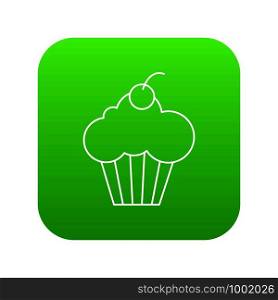 Sweet cupcake icon green vector isolated on white background. Sweet cupcake icon green vector