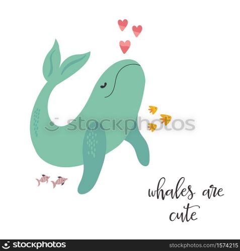 Sweet design with cute whale. Nursery art print Vector illustration. Sweet design with cute whale. Nursery art print