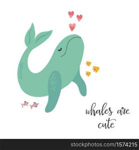 Sweet design with cute whale. Nursery art print Vector illustration. Sweet design with cute whale. Nursery art print