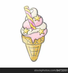 Sweet dessert, graphic element for your design. Illustration in hand draw style. Ice cream. Icon, pin, sticker. Illustration in hand draw style. Sweet dessert, graphic element for design