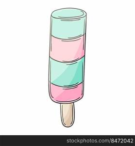 Sweet dessert, graphic element for your design. Illustration in hand draw style. Multi-colored popsicle. Illustration in hand draw style. Sweet dessert, graphic element for design