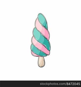 Sweet dessert, graphic element for your design. Illustration in hand draw style. Multi-colored popsicle. Icon, pin, sticker. Illustration in hand draw style. Sweet dessert, graphic element for design