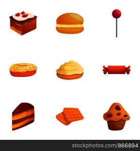 Sweet dessert icon set. Cartoon set of 9 sweet dessert vector icons for web design isolated on white background. Sweet dessert icon set, cartoon style