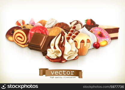 Sweet dessert with chocolate, confectionery vector illustration