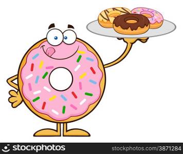 Sweet Donut Cartoon Character Serving Donuts