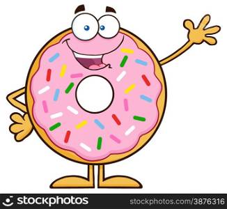 Sweet Donut Cartoon Character With Sprinkles Waving