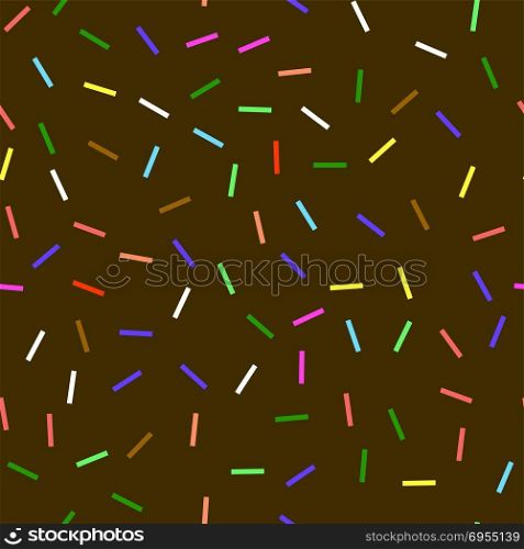 Sweet Donut Chocolate Texture. Glaze and Colored Sprinkles Seamless Pattern. Sweet Donut Brown Texture. Glaze and Colored Sprinkles Seamless Pattern