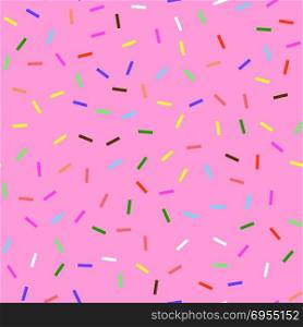 Sweet Donut Pink Texture. Glaze and Colored Sprinkles Seamless Pattern. Donut Pink Texture. Glaze and Colored Sprinkles Seamless Pattern