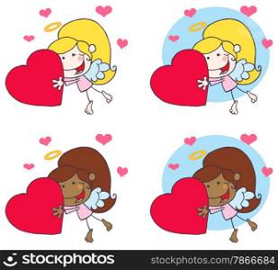 Sweet Female Stick Cupid Holding A Heart. Collection