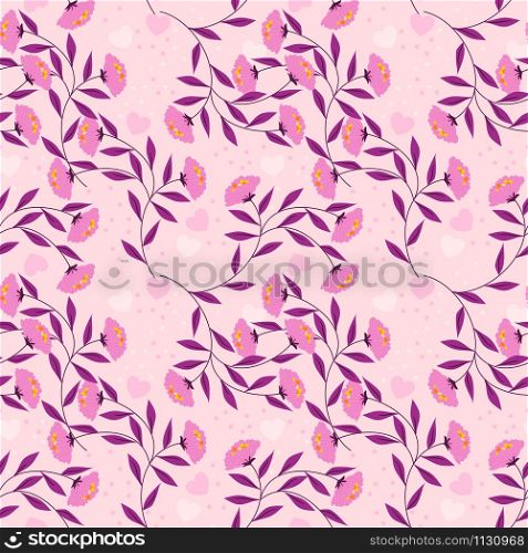Sweet flower and pink tiny heart seamless pattern.