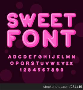 Sweet font. Pink letters. Lollipops lettring. ABC of caramel. Candy alphabet.