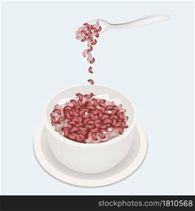 Sweet Food and Dessert Food, Delicious Kidney Beans Sweet Dessert with Coconut Milk Isolated on White Background