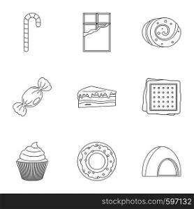 Sweet food icon set. Outline style set of 9 sweet vector icons for web isolated on white background. Sweet food icon set, outline style