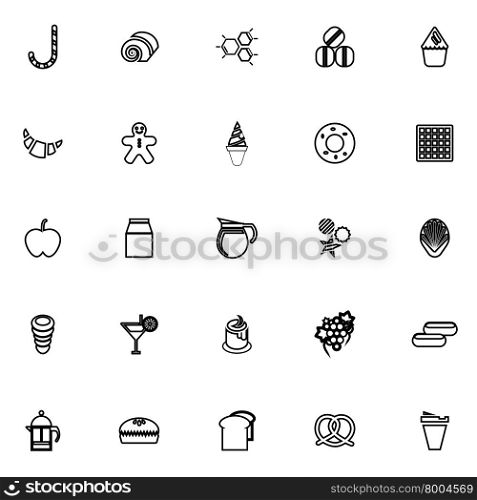 Sweet food line icons on white background, stock vector