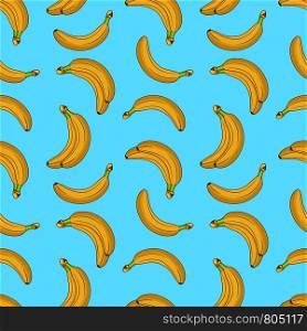 Sweet fruit yellow bananas seamless vector pattern. Banana food background, tropical exotic ripe illustration. Sweet fruit yellow bananas seamless vector pattern