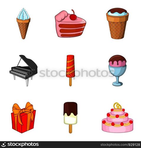 Sweet gift icons set. Cartoon set of 9 sweet gift vector icons for web isolated on white background. Sweet gift icons set, cartoon style