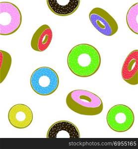 Sweet Glazed Colorful Donut Seamless Pattern on White Background. Fast Food Texture. Sweet Glazed Colorful Donut Seamless Pattern. Fast Food Texture