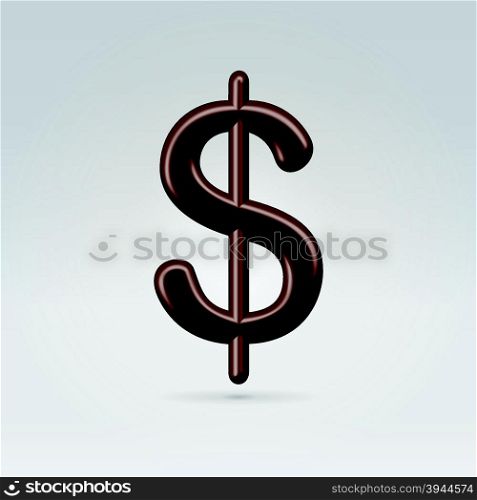 Sweet glossy chocolate dollar sign hanging in the light background