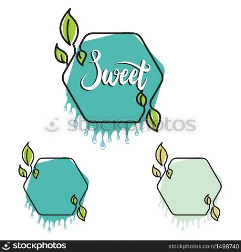 Sweet Green Hexagon Fruit Frame Sticker Melting Dripping