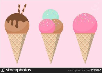 Sweet ice cream. Collection ice cream vector. Funny vector ice cream set. Vector illustration