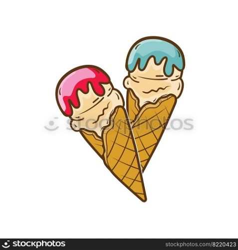 Sweet ice cream in a waffle cone isolated on a white background