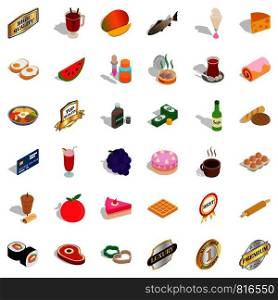 Sweet icons set. Isometric style of 36 sweet vector icons for web isolated on white background. Sweet icons set, isometric style