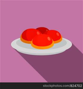 Sweet jewish bakery on plate icon. Flat illustration of sweet jewish bakery on plate vector icon for web design. Sweet jewish bakery on plate icon, flat style