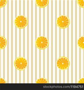 Sweet lemons and oranges seamless textile pattern. Vector yellow exotic citrus with vertical stripes illustration. Juicy fruit fashion clothes print. Food background