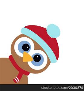 Sweet owl in a New Year&rsquo;s cap and scarf.