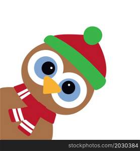 Sweet owl in a New Year&rsquo;s cap and scarf.