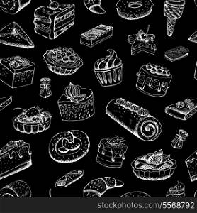 Sweet pastries on chalkboard vector illustration background