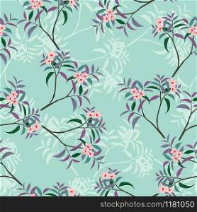 Sweet pink floral seamless pattern with leaves in small scale,Background for decorative,apparel,fashion,fabric,textile,print or wallpaper,vector illustration