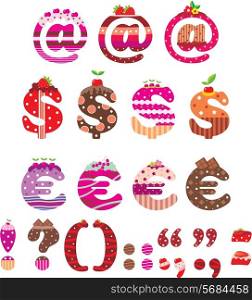 Sweet punctuation marks, dollar sign and euro