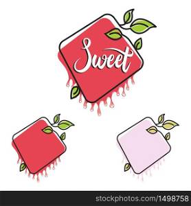Sweet Red Square Fruit Frame Sticker Melting Dripping