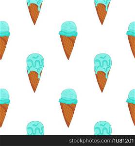 Sweet seamless pattern. Cartoon blue ice cream pattern for wallpaper design. . Blue Ice cream seamless pattern.